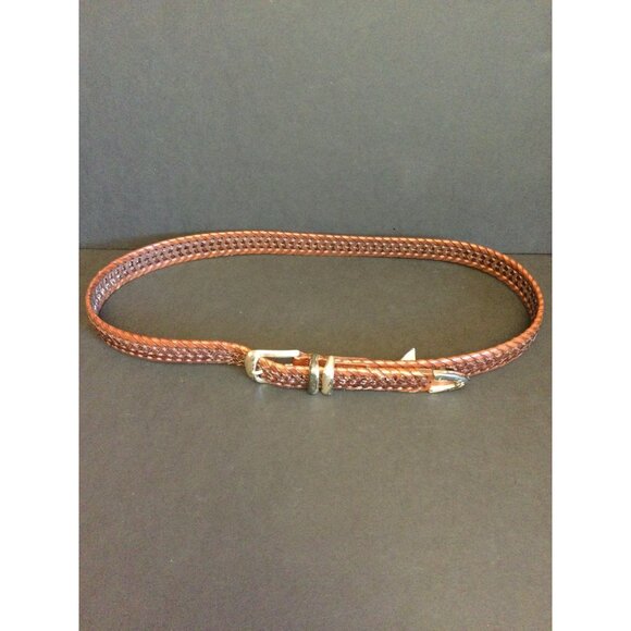 Fossil Braided Genuine Leather Belt Two Tone Adjustable Size 38 - Picture 1 of 6